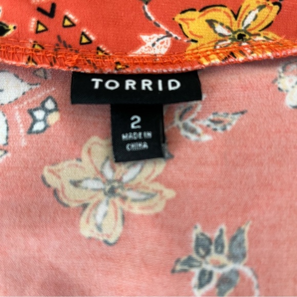 Torrid Orange Floral V Neck Flutter Sleeve Fit & Flare Dress - Picture 9 of 14
